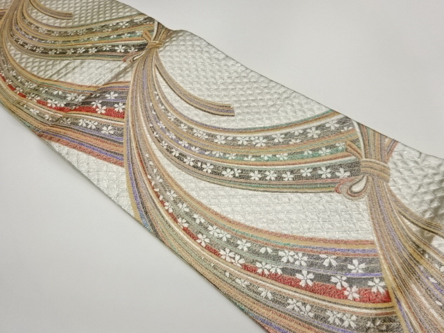 JAPANESE FUKURO OBI / WOVEN SAKURA & NOSHI PATTERN